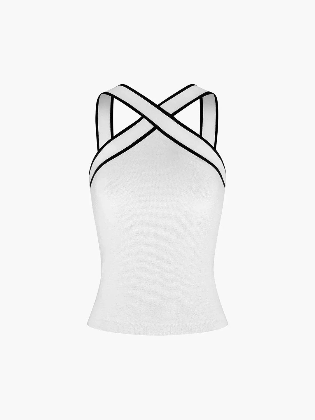 Top femme à bretelles croisées halter et liseré contrasté