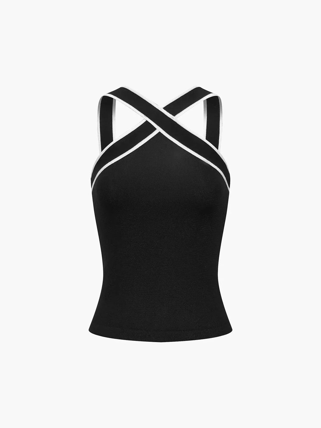 Top femme à bretelles croisées halter et liseré contrasté