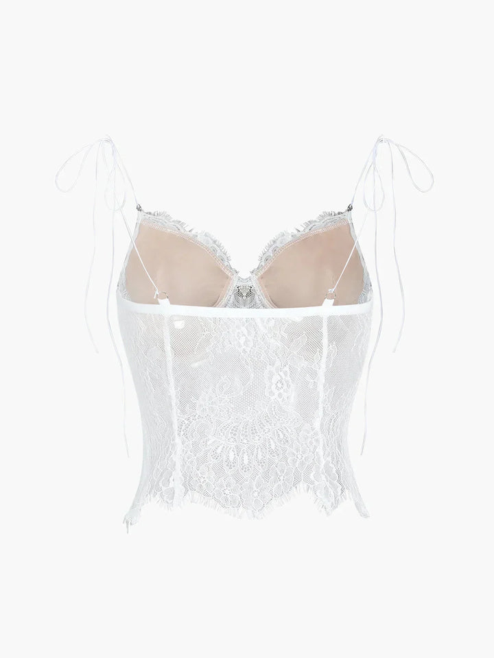 Top corsé de mujer en encaje con tirantes anudados estilo corset
