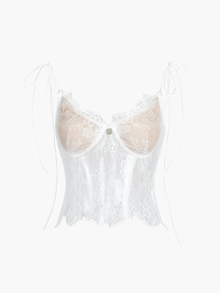 Top corsé de mujer en encaje con tirantes anudados estilo corset
