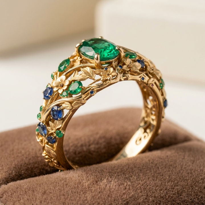 Bague de Luxe avec Émeraude et Saphir