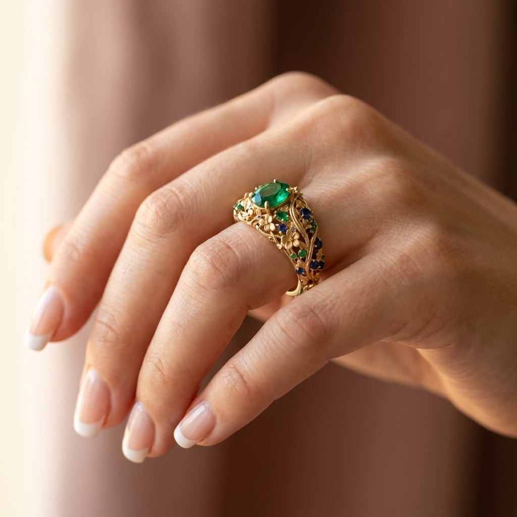 Bague de Luxe avec Émeraude et Saphir