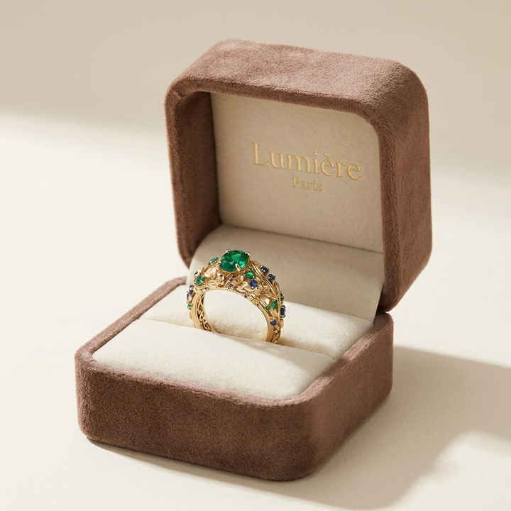 Bague de Luxe avec Émeraude et Saphir