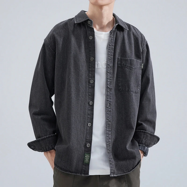 Chemise Homme en Mélange de Coton Lavé – Coupe Ample Boutonnée