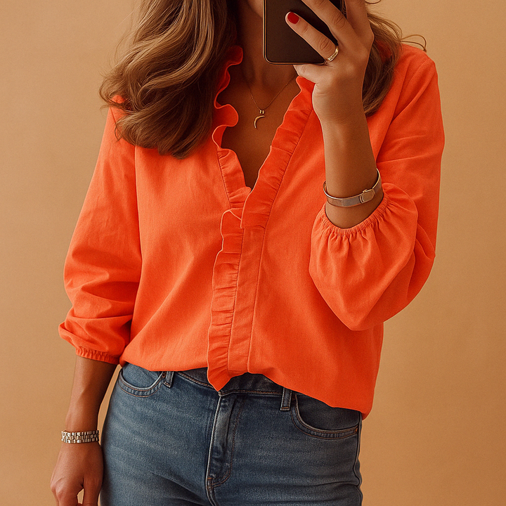 Blouse Élégante à Volants pour Femme – Haut Décontracté à Manches Longues