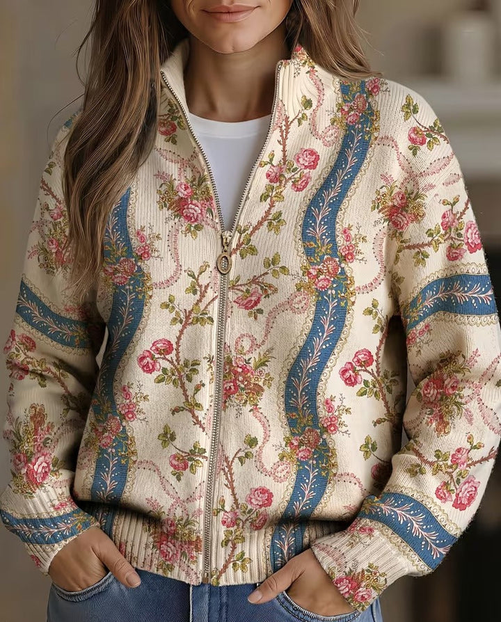 Eulalia™ | Cardigan à Rayures avec Rose Grimpante