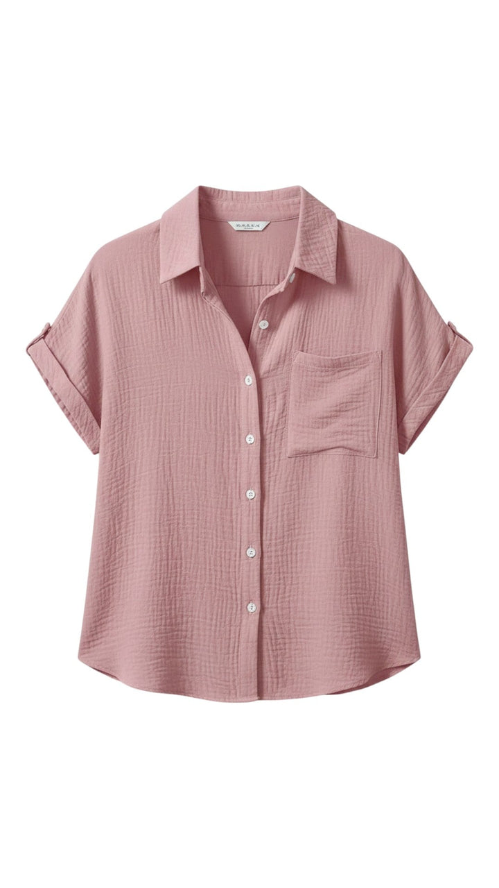 Chemisier d’été femme à boutons et manches courtes – Blouse légère décontractée