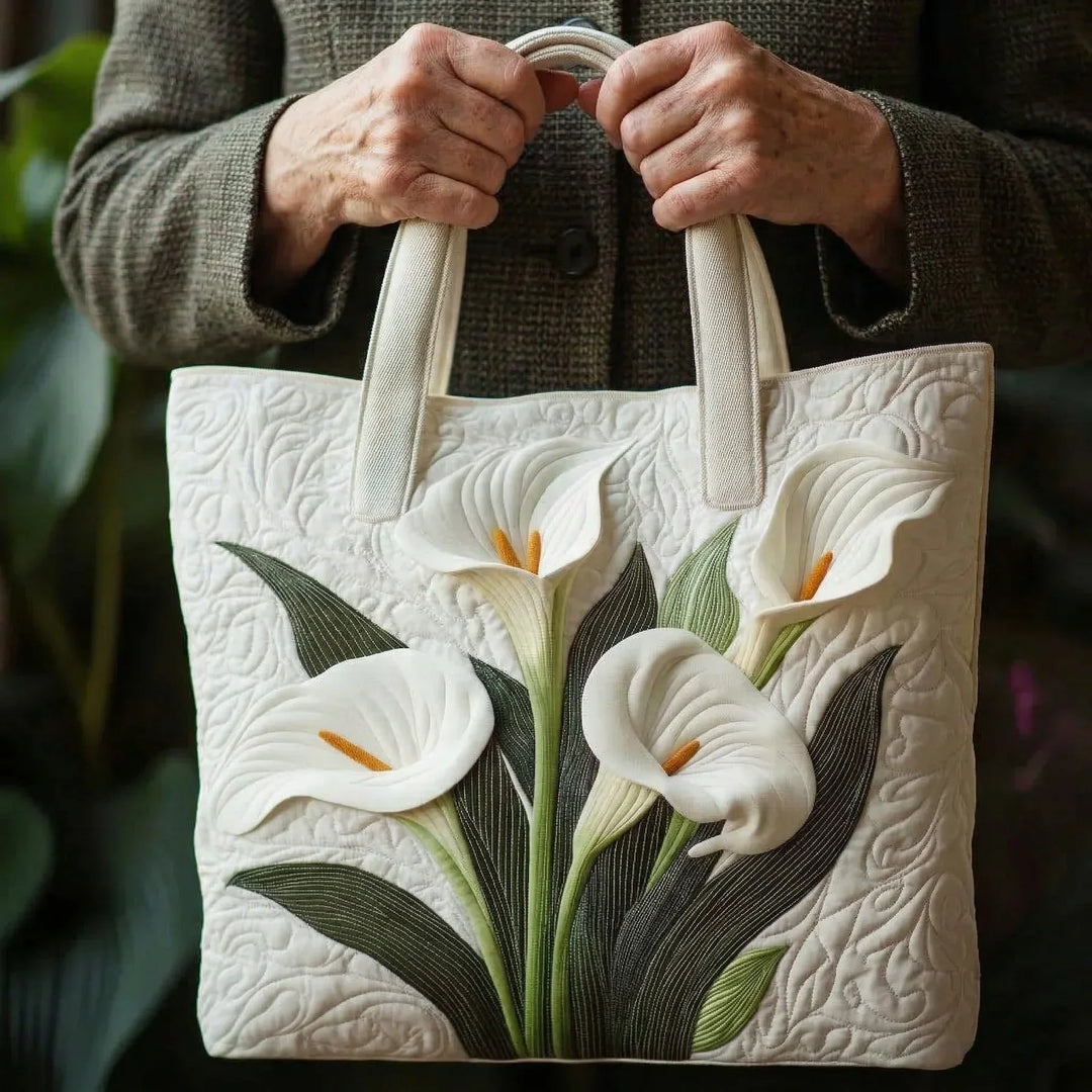 Sac matelassé fait main - Arums blancs