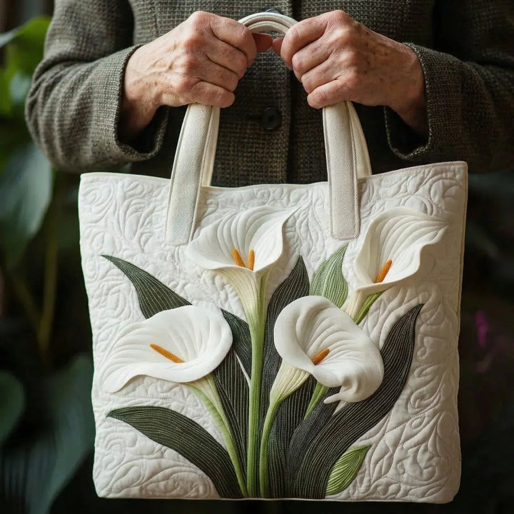 Sac matelassé fait main - Arums blancs