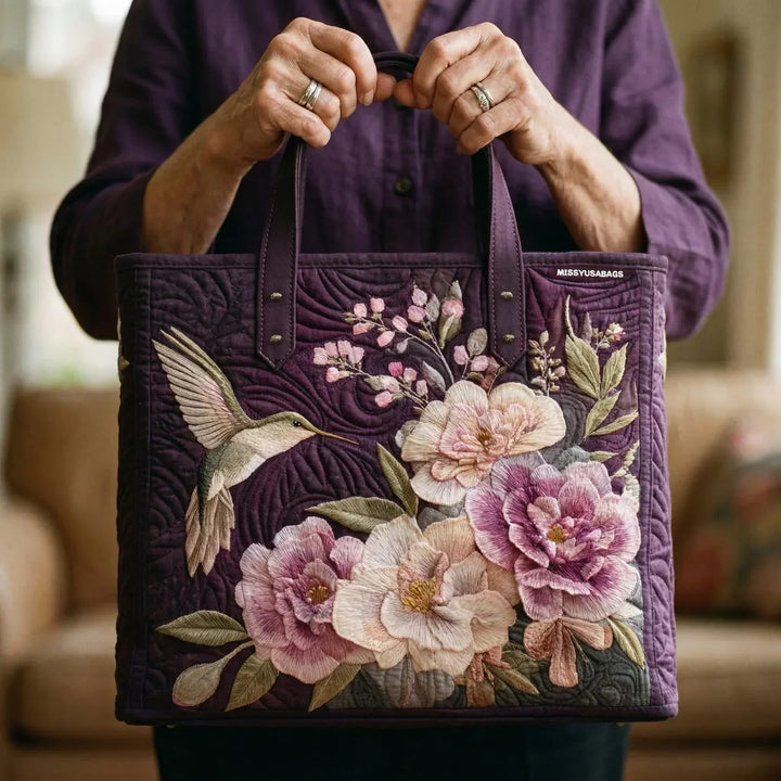 Sac à main matelassé fait main - Colibris et orchidées