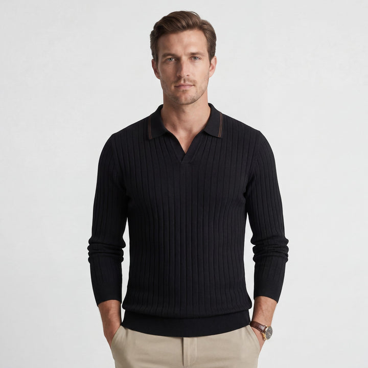 Polo Homme Côtelé Coton Mélangé – Manches Longues