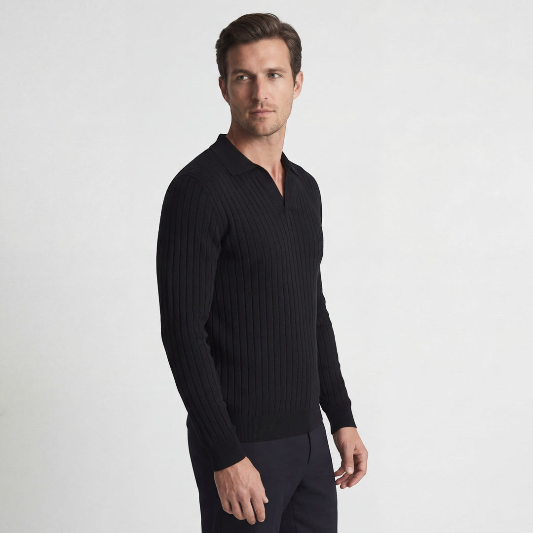 Polo Homme en Maille Viscose – Manches Longues Coupe Décontractée