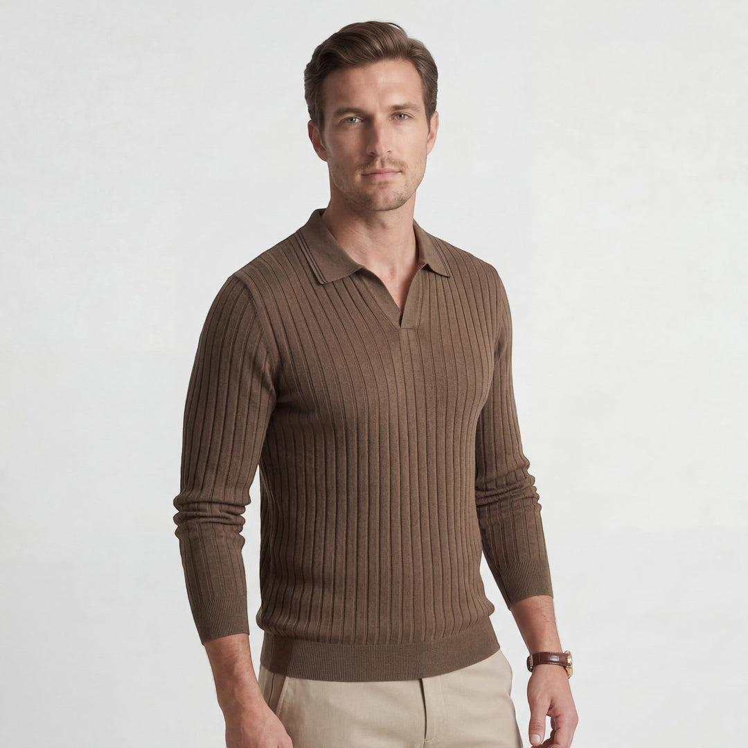 Polo Homme Côtelé Coton Mélangé – Manches Longues