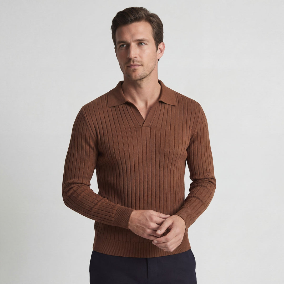 Polo Homme en Maille Viscose – Manches Longues Coupe Décontractée