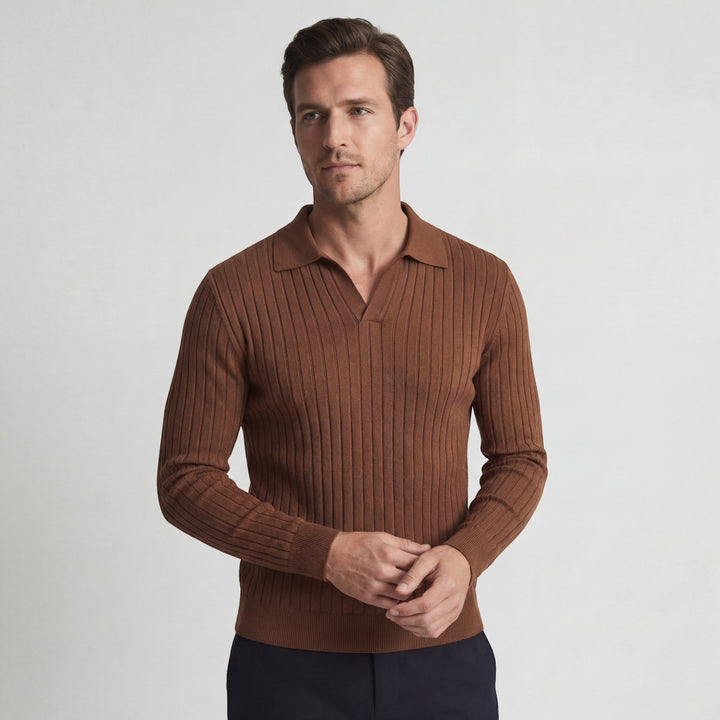 Polo Homme en Maille Viscose – Manches Longues Coupe Décontractée