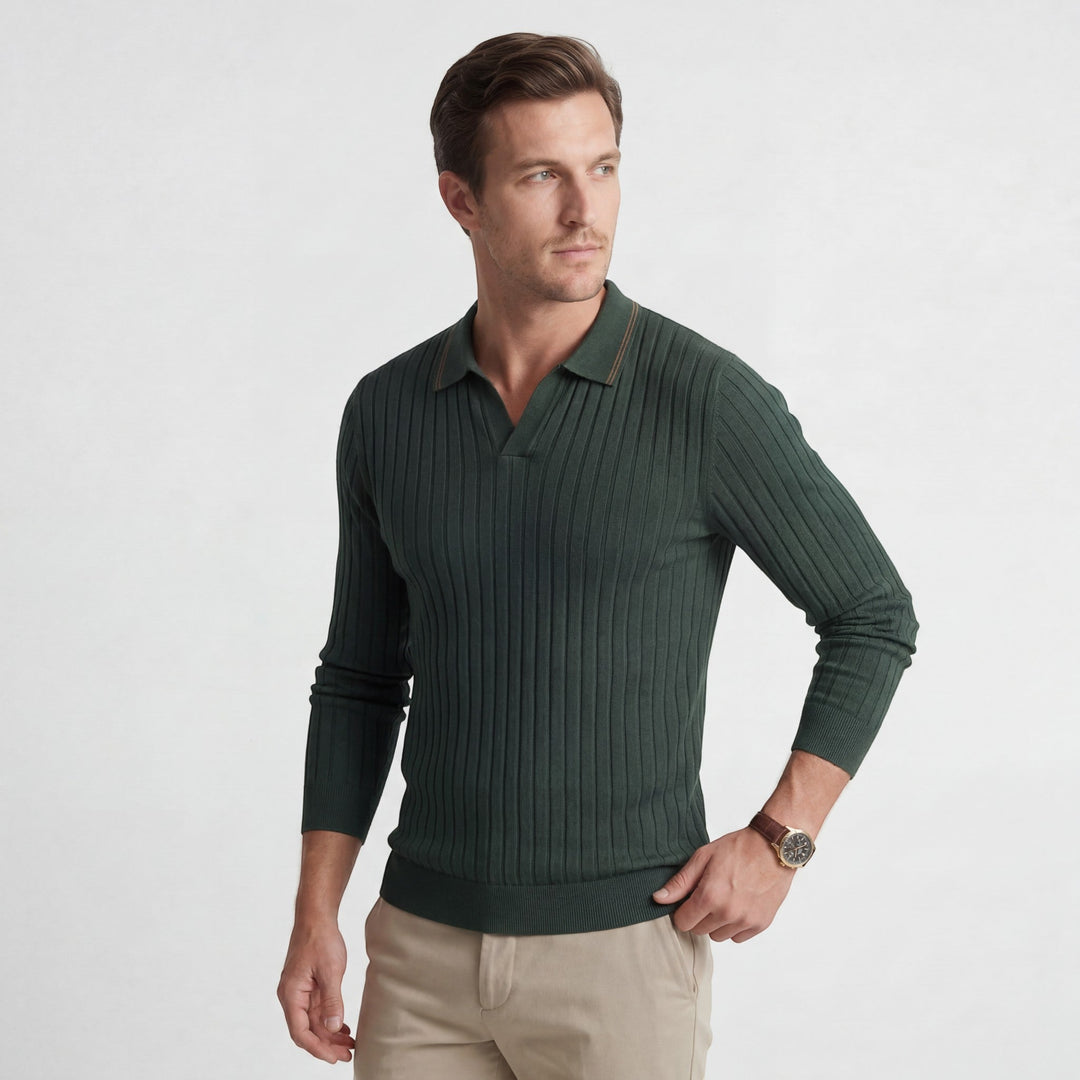 Polo Homme Côtelé Coton Mélangé – Manches Longues