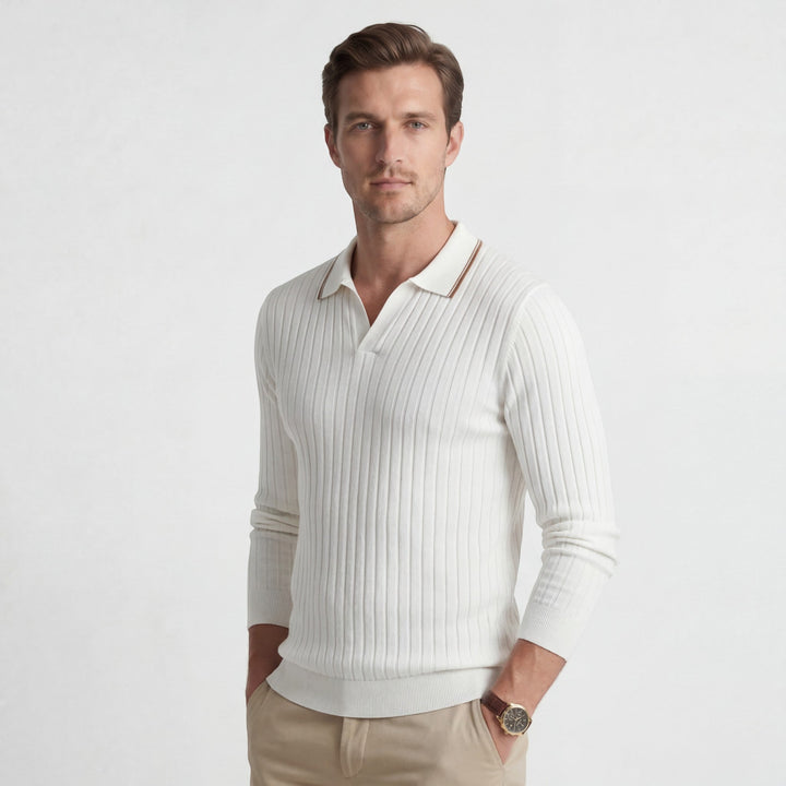 Polo Homme Côtelé Coton Mélangé – Manches Longues