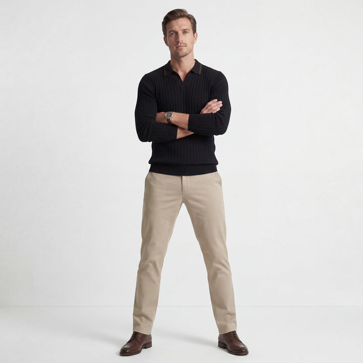 Polo Homme Côtelé Coton Mélangé – Manches Longues