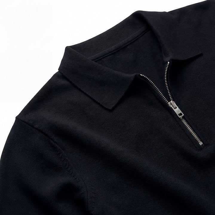 Pull polo homme en maille côtelée – Coupe décontractée demi-zip