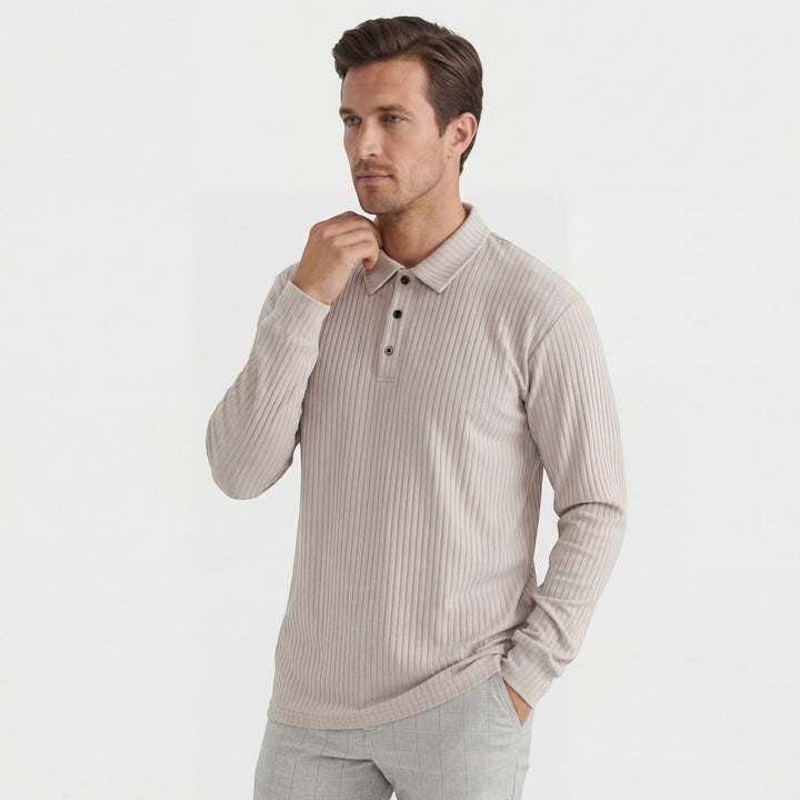Polo homme en coton mélangé – Coupe ajustée manches longues