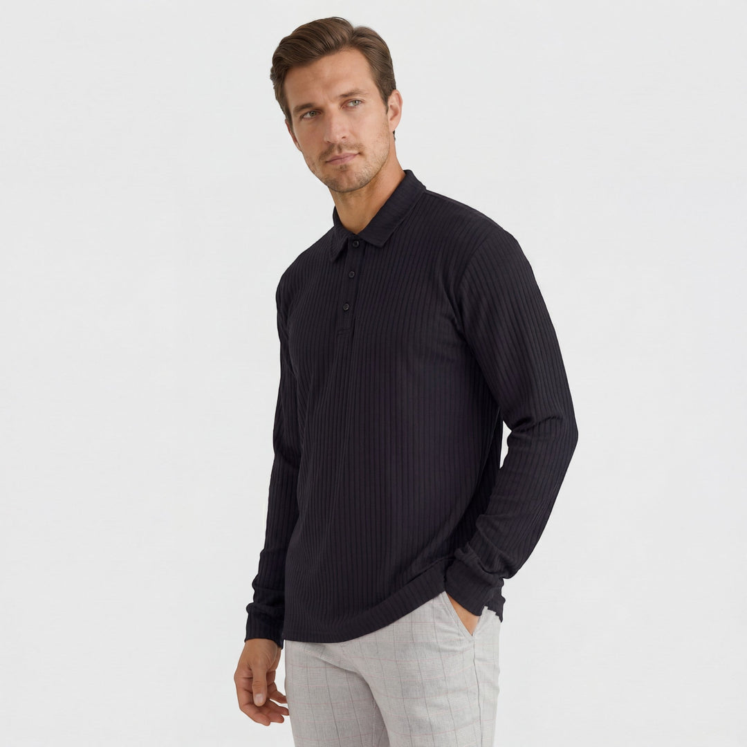 Polo homme en coton mélangé – Coupe ajustée manches longues