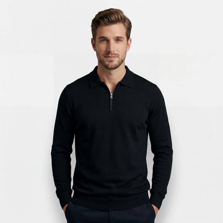 Pull polo homme en maille côtelée – Coupe décontractée demi-zip