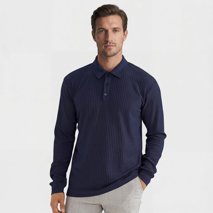 Polo homme en coton mélangé – Coupe ajustée manches longues