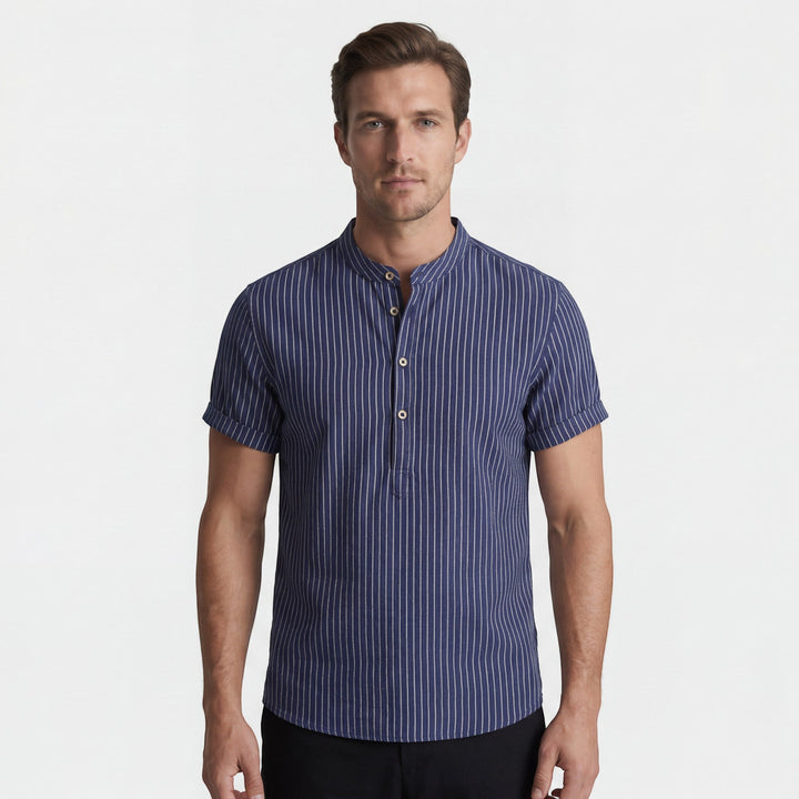 Chemise homme en lin manches courtes – Coupe ample à rayures