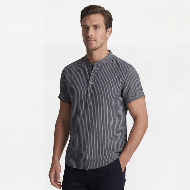 Chemise homme en lin manches courtes – Coupe ample à rayures
