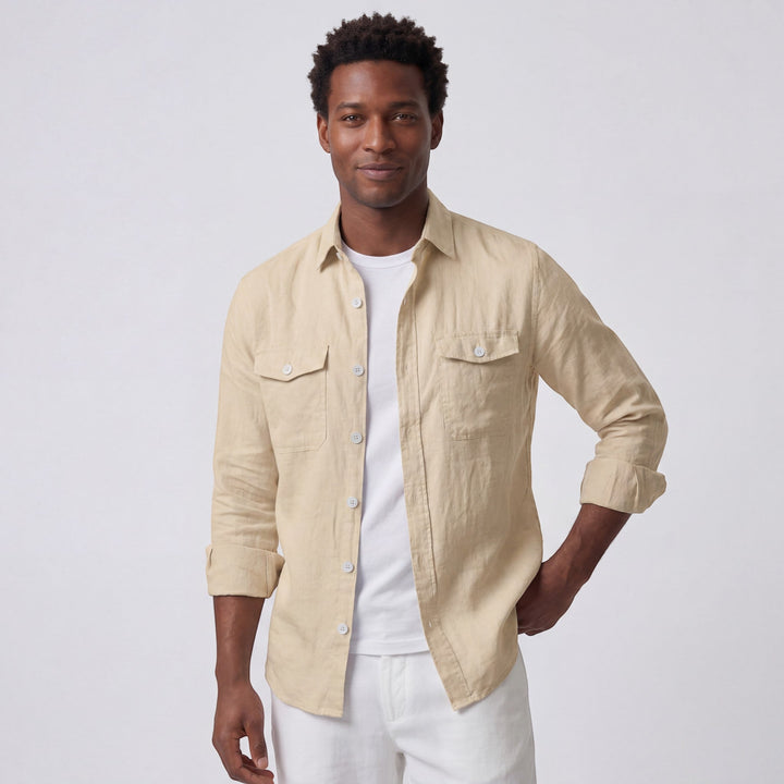 Chemise homme en lin manches longues – Coupe décontractée boutonnée
