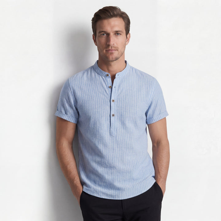 Chemise homme en lin manches courtes – Coupe ample à rayures