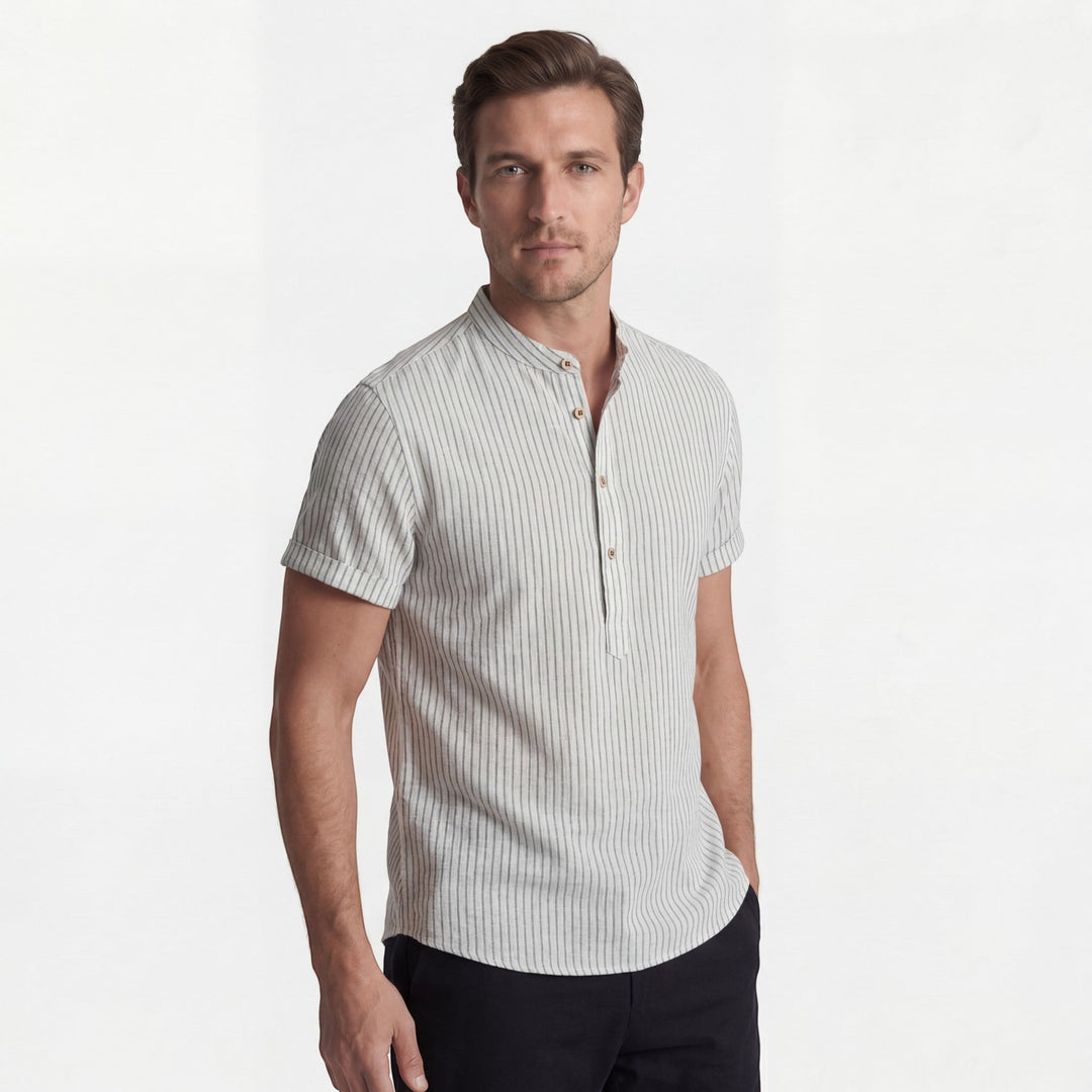 Chemise homme en lin manches courtes – Coupe ample à rayures