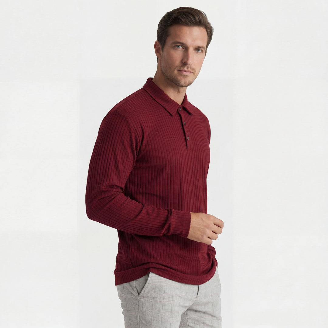 Polo homme en coton mélangé – Coupe ajustée manches longues