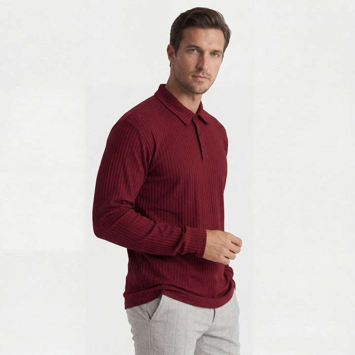 Polo homme en coton mélangé – Coupe ajustée manches longues