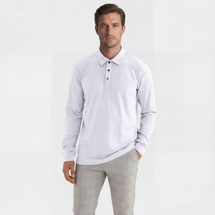 Polo homme en coton mélangé – Coupe ajustée manches longues