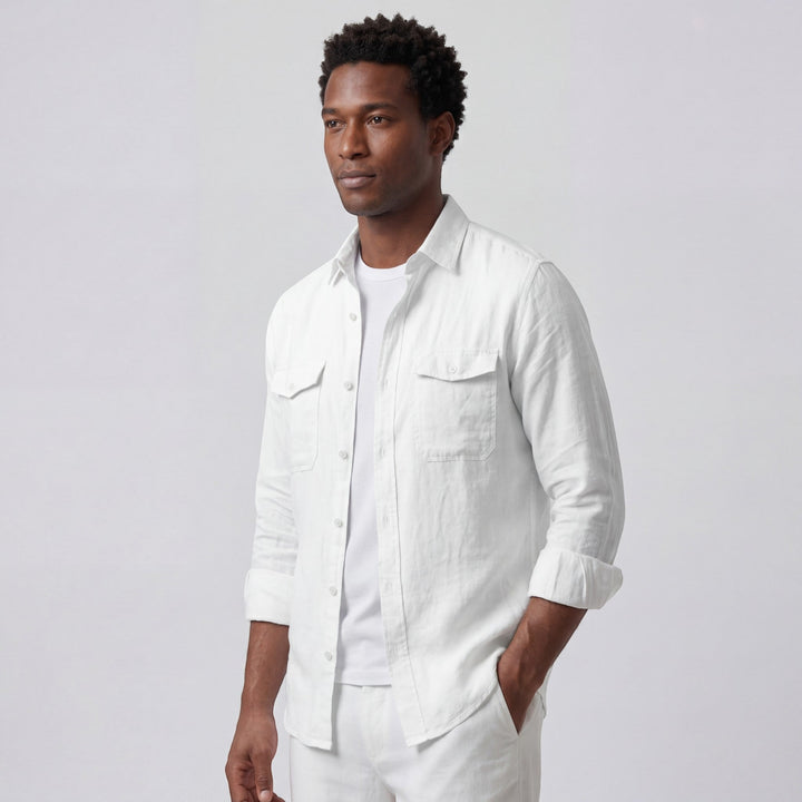 Chemise homme en lin manches longues – Coupe décontractée boutonnée