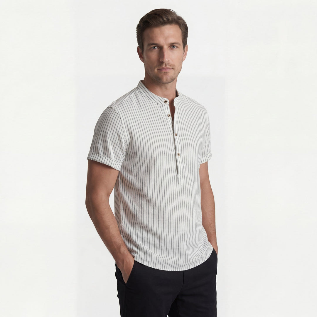 Chemise homme en lin manches courtes – Coupe ample à rayures
