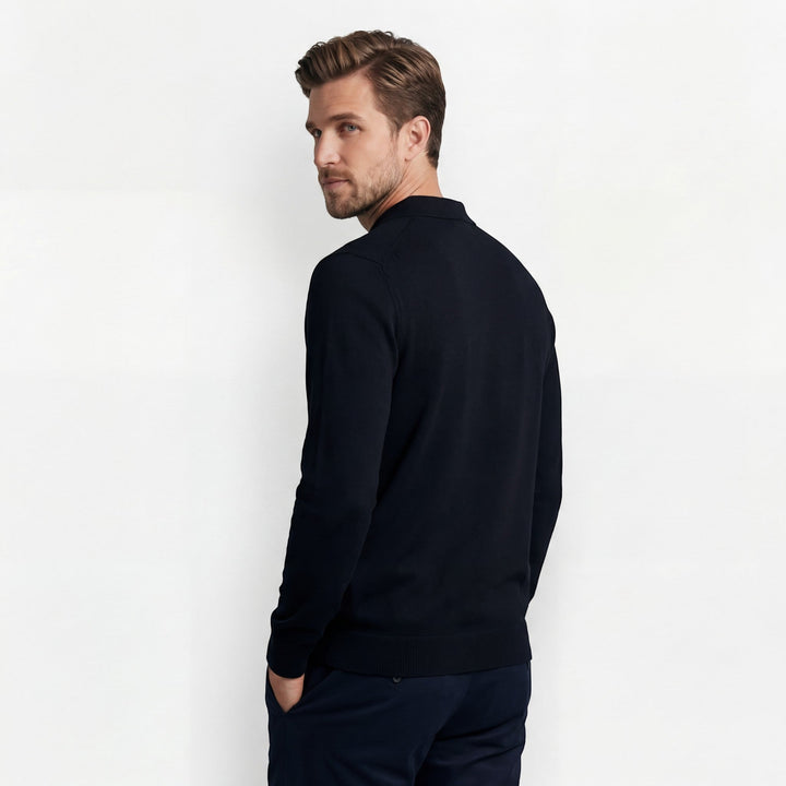 Pull polo homme en maille côtelée – Coupe décontractée demi-zip