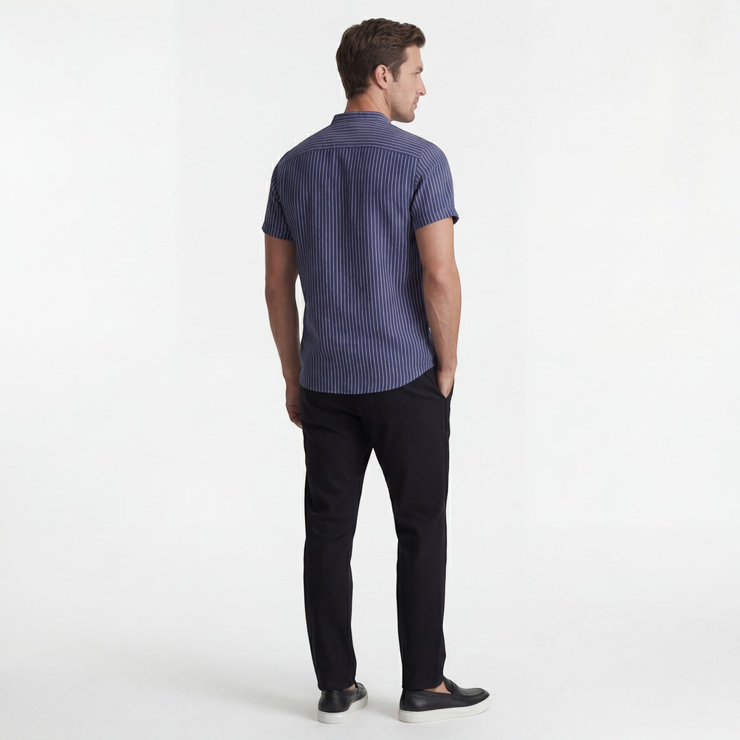 Chemise homme en lin manches courtes – Coupe ample à rayures