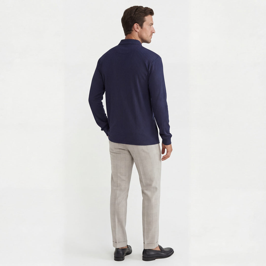 Polo homme en coton mélangé – Coupe ajustée manches longues