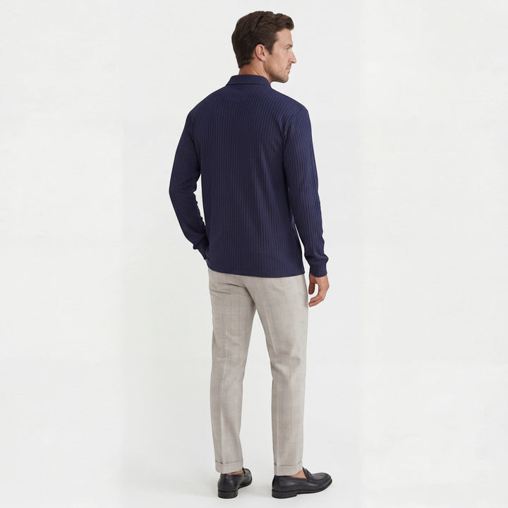 Polo homme en coton mélangé – Coupe ajustée manches longues