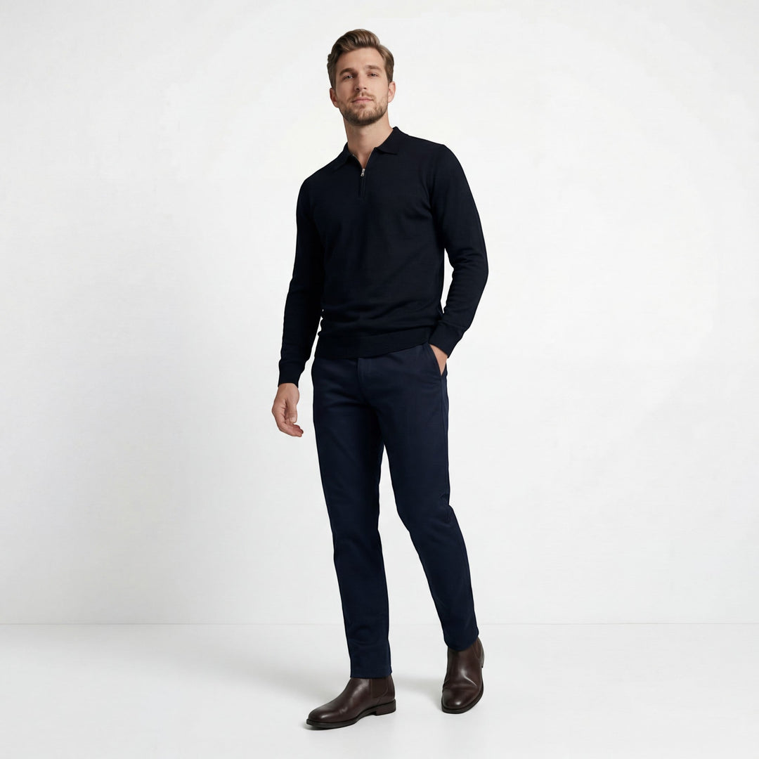 Pull polo homme en maille côtelée – Coupe décontractée demi-zip