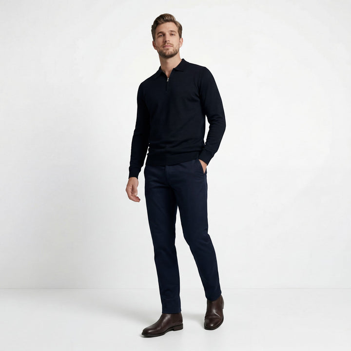 Pull polo homme en maille côtelée – Coupe décontractée demi-zip
