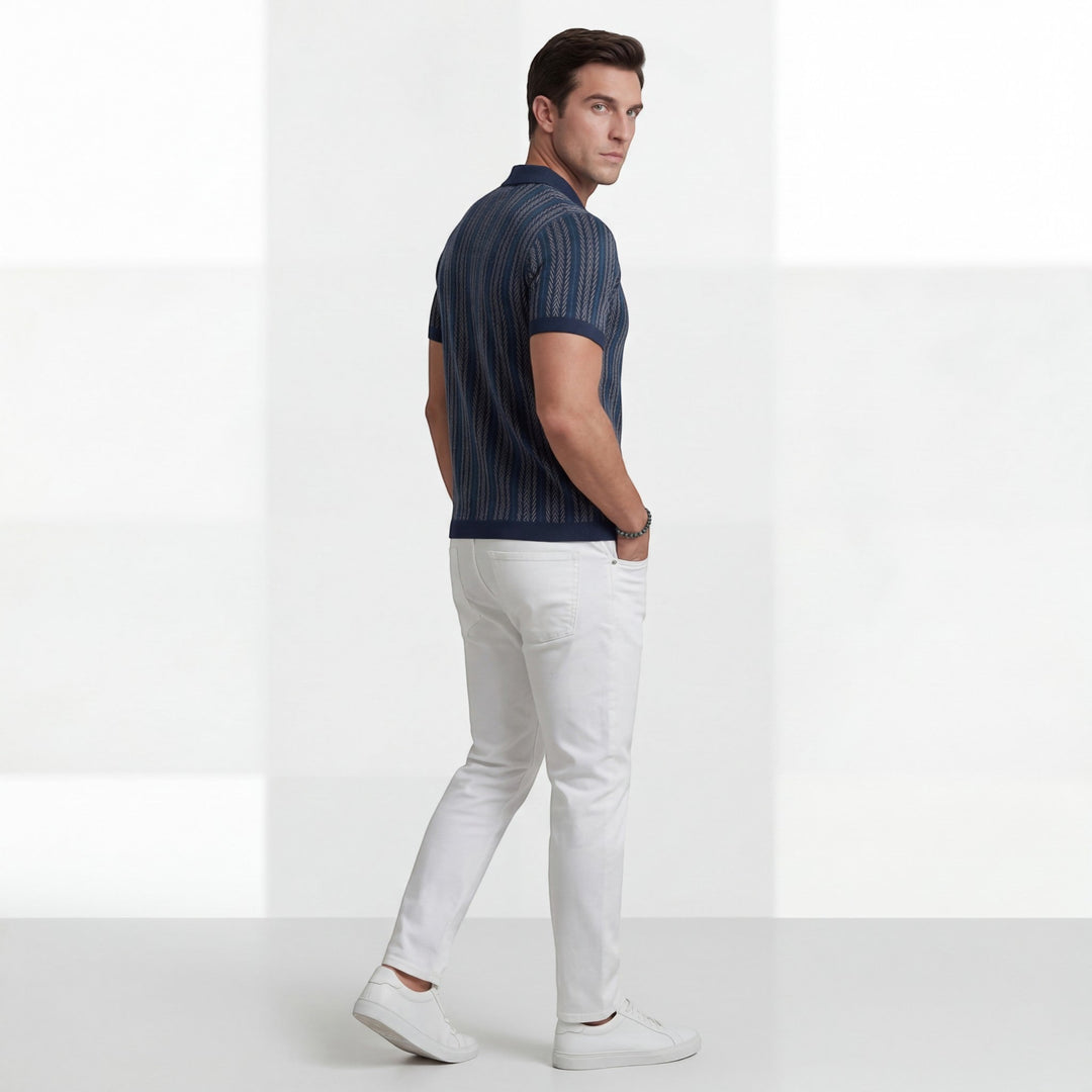 Polo homme en maille jacquard – Manches courtes coupe confortable