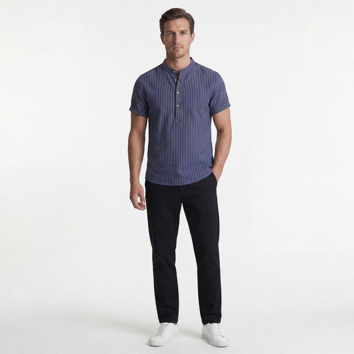 Chemise homme en lin manches courtes – Coupe ample à rayures