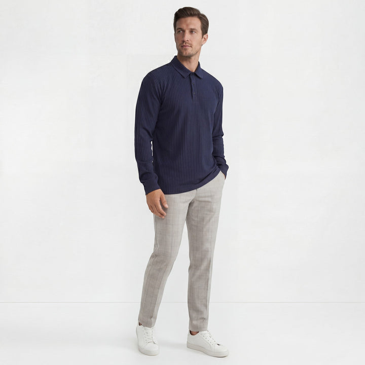 Polo homme en coton mélangé – Coupe ajustée manches longues