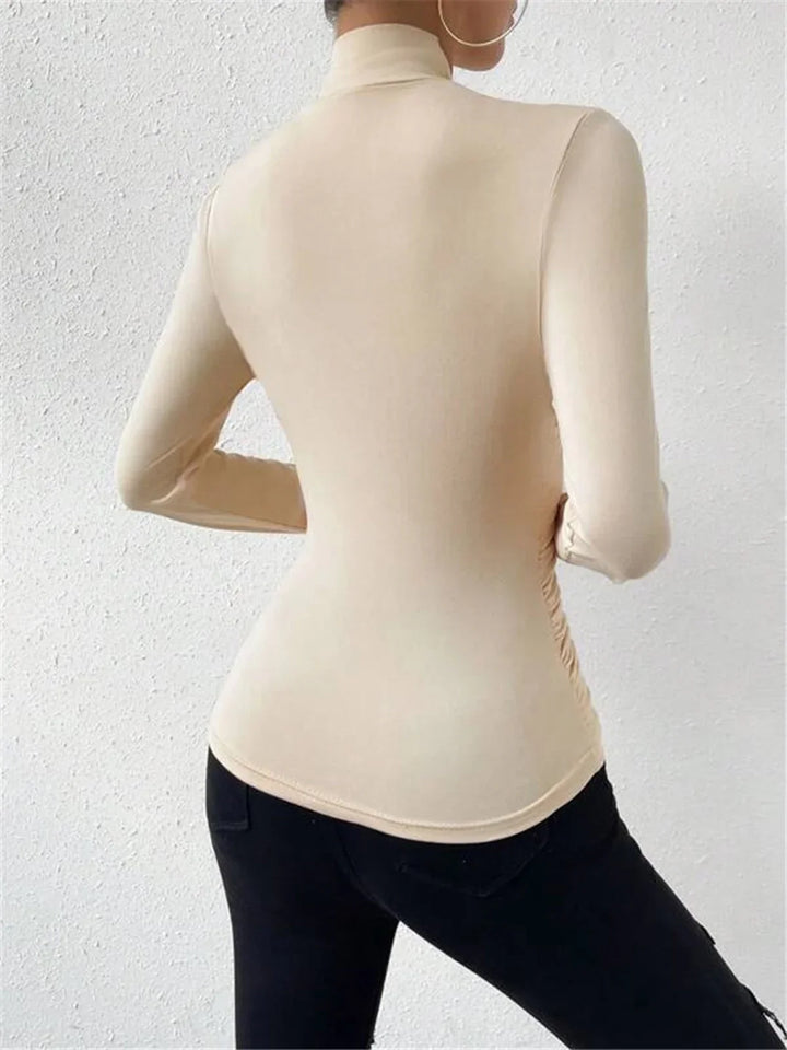 Top croisé drapé à manches longues pour femme