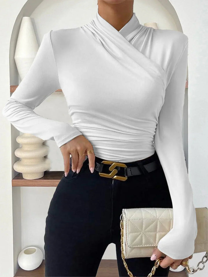 Top croisé drapé à manches longues pour femme