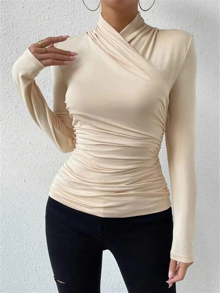 Top croisé drapé à manches longues pour femme