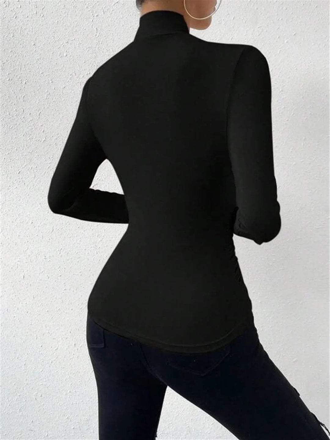Top croisé drapé à manches longues pour femme